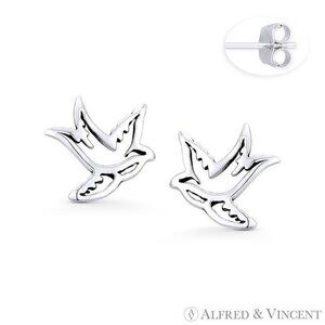 Swallow Bird Couple Love Charm Stud Earrings in .925 Sterling Silver